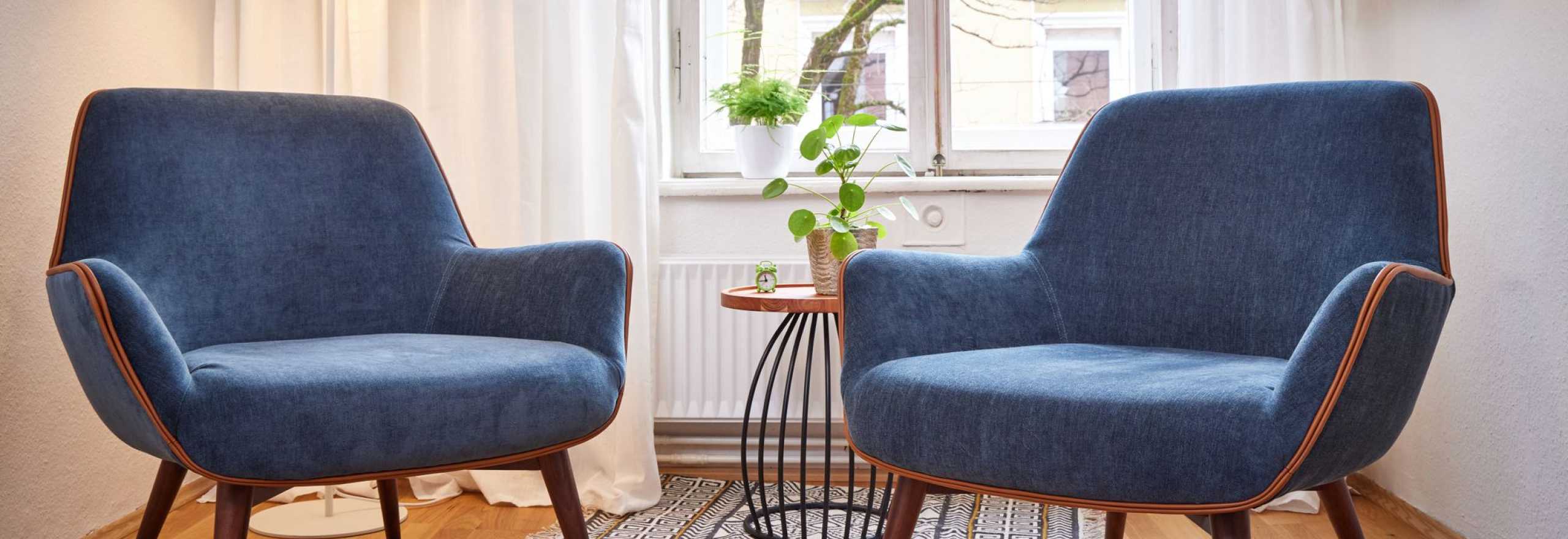 Zwei einladende blaue Ohrenseseel in einer hellen Altraumwohnung